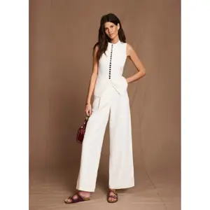 Mint Velvet Cream Linen Blend Pleated Wide Leg Trousers